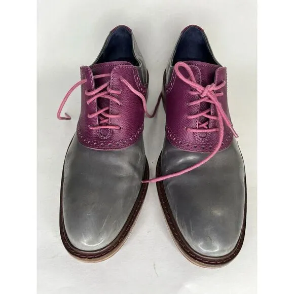 Cole Haan Gray Patent Leather Purple Pebbled Oxfords Shoes Men Sz 9M US/42EU