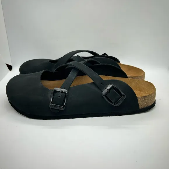 Comfortfusse CARLEN Boho Women's Black Slip-On Black Leather Clogs SZ 39 8-8.5