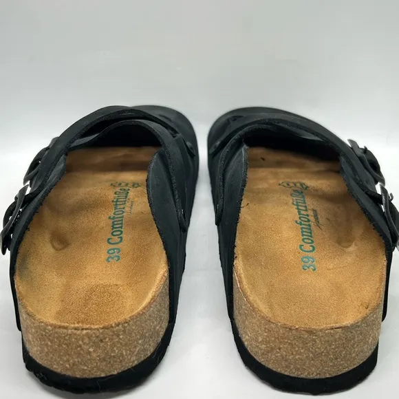 Comfortfusse CARLEN Boho Women's Black Slip-On Black Leather Clogs SZ 39 8-8.5