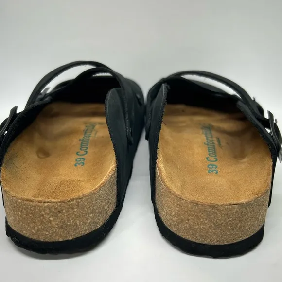 Comfortfusse CARLEN Boho Women's Black Slip-On Black Leather Clogs SZ 39 8-8.5