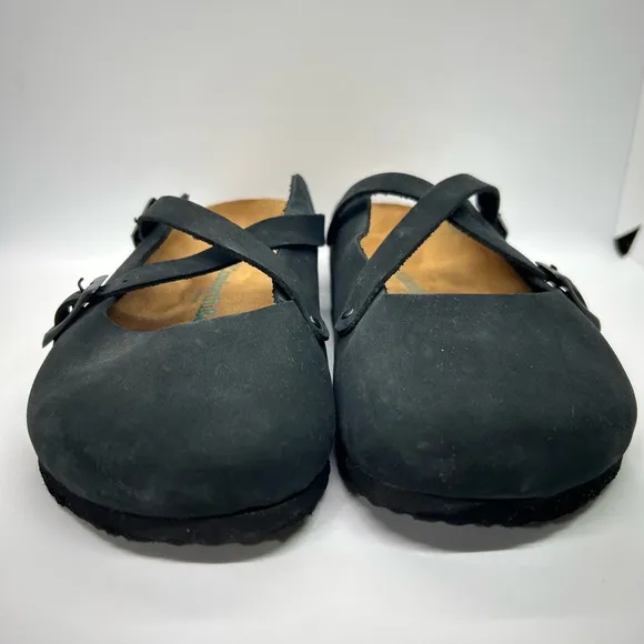Comfortfusse CARLEN Boho Women's Black Slip-On Black Leather Clogs SZ 39 8-8.5