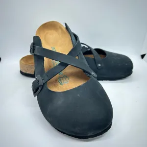 Comfortfusse CARLEN Boho Women's Black Slip-On Black Leather Clogs SZ 39 8-8.5