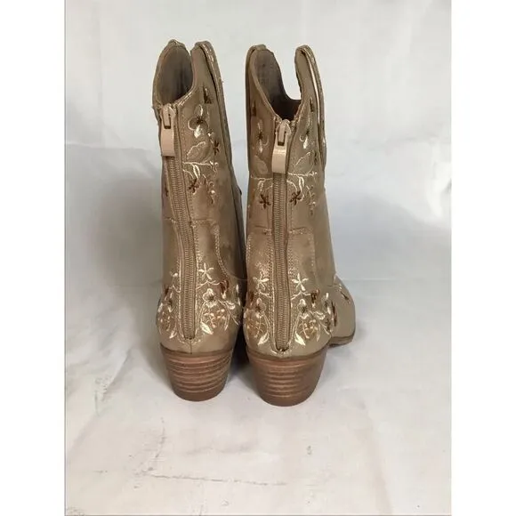 Comfortview Women Western Floral Print MidCalf Boots Sz. 7 Gold  Cowgirl Boho