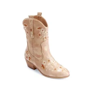 Comfortview Women Western Floral Print MidCalf Boots Sz. 7 Gold  Cowgirl Boho
