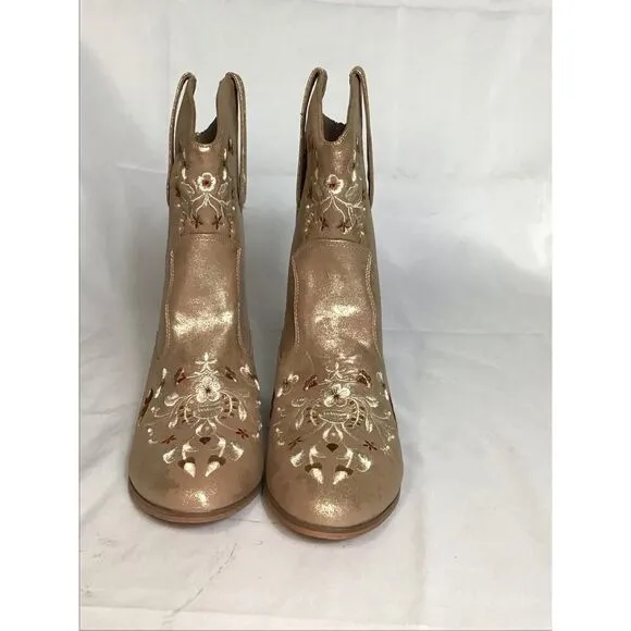 Comfortview Women Western Floral Print MidCalf Boots Sz. 7 Gold  Cowgirl Boho