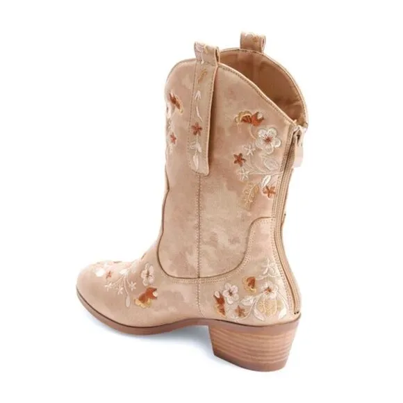 Comfortview Women Western Floral Print MidCalf Boots Sz. 7 Gold  Cowgirl Boho