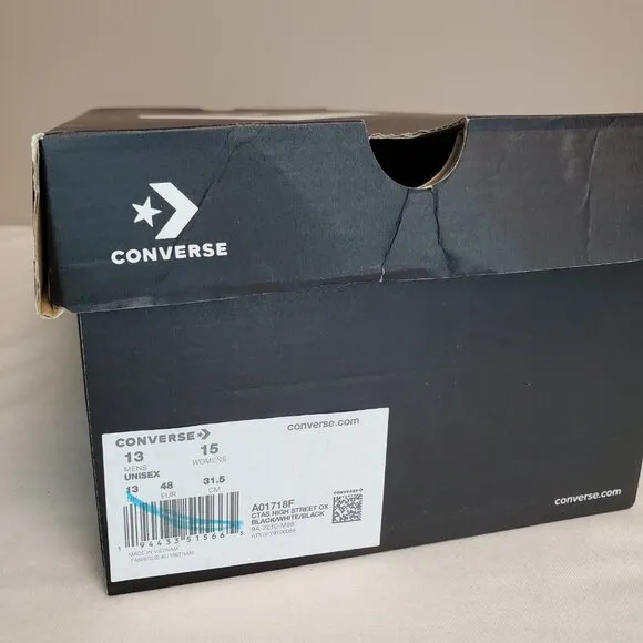 CONVERSE CTAS HIGH STREET OX Low Top Black White A01718F Mens Sz 13 Womens Sz 15