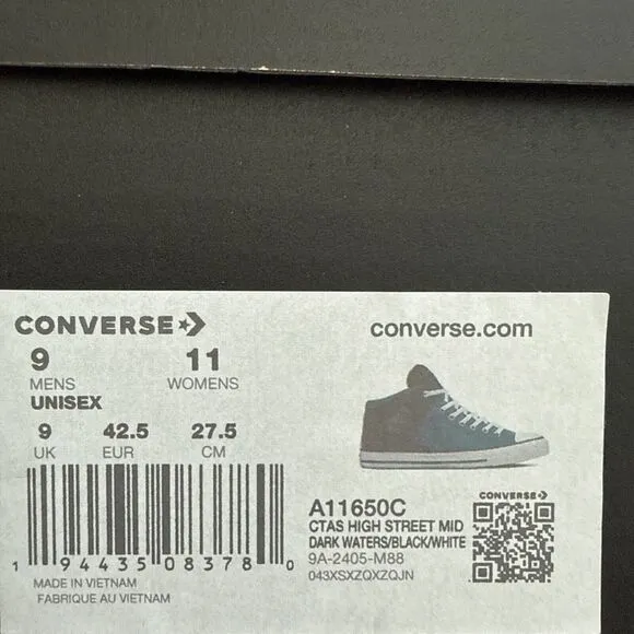 Converse CTAS Malden Street Mid Size Men's 9- W 11 Blue Black Shoes A11650C New