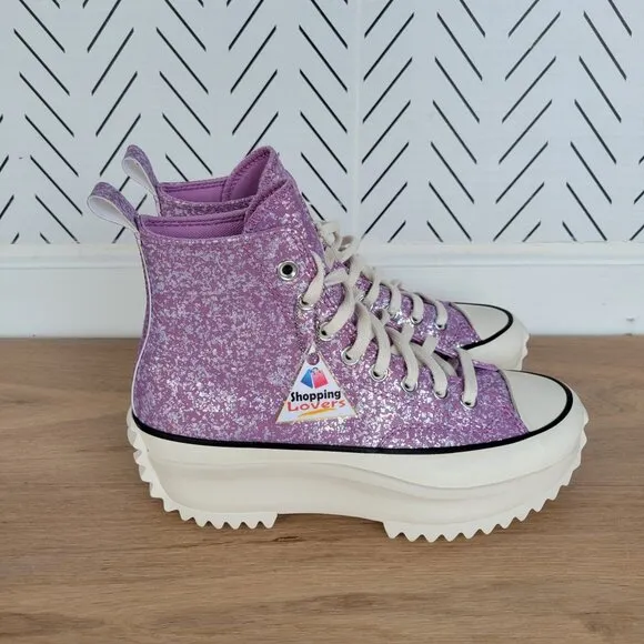 ❤️❤️❤️Converse Run Star Hike Hi Women Shoes 8.5 Purple Glitter Platform A10096C