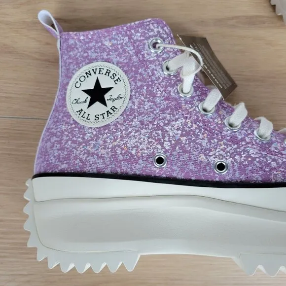 ❤️❤️❤️Converse Run Star Hike Hi Women Shoes 8.5 Purple Glitter Platform A10096C
