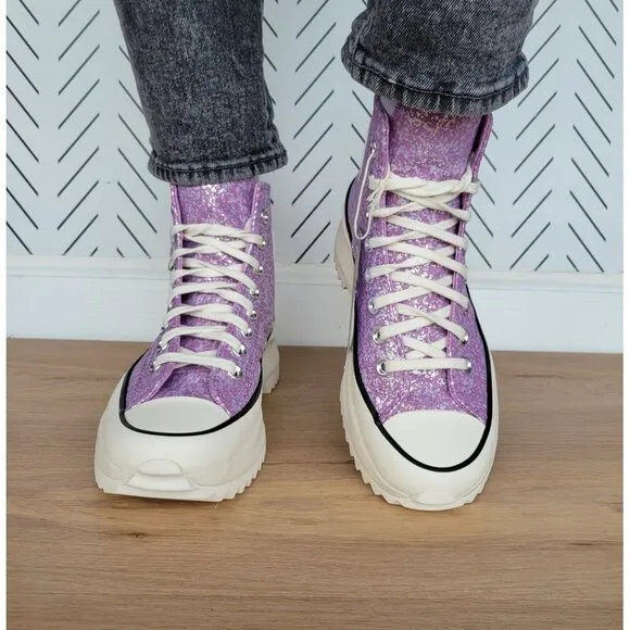 ❤️❤️❤️Converse Run Star Hike Hi Women Shoes 8.5 Purple Glitter Platform A10096C