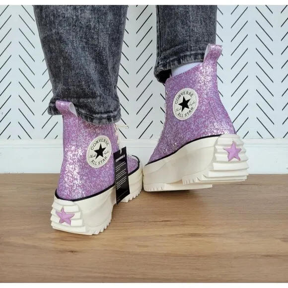 ❤️❤️❤️Converse Run Star Hike Hi Women Shoes 8.5 Purple Glitter Platform A10096C