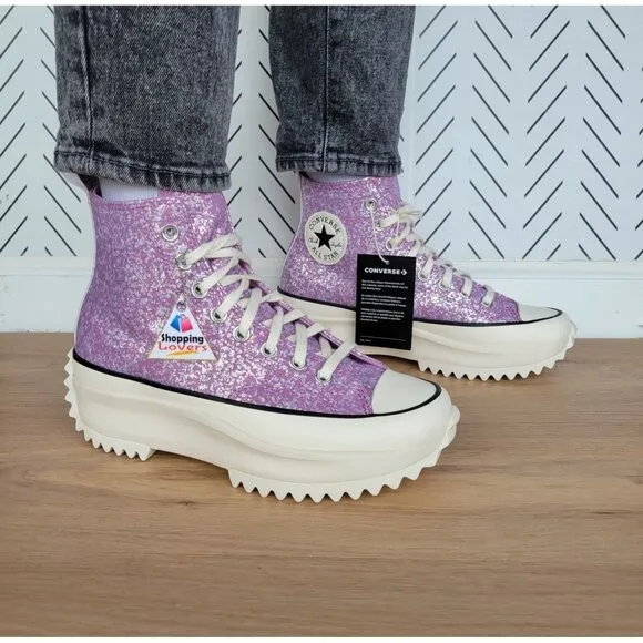 ❤️❤️❤️Converse Run Star Hike Hi Women Shoes 8.5 Purple Glitter Platform A10096C