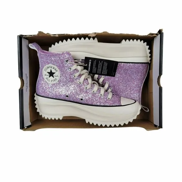 ❤️❤️❤️Converse Run Star Hike Hi Women Shoes 8.5 Purple Glitter Platform A10096C