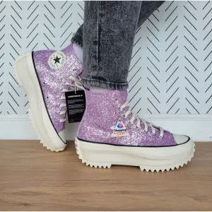 ❤️❤️❤️Converse Run Star Hike Hi Women Shoes 8.5 Purple Glitter Platform A10096C