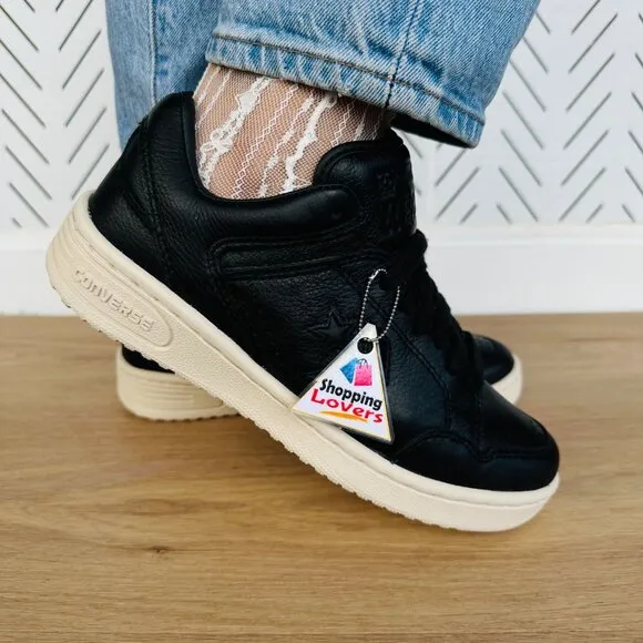 ⭐CONVERSE WEAPON MONO OX Women Shoes Sz 7 Vintage Black LEATHER Beige A12485C⭐