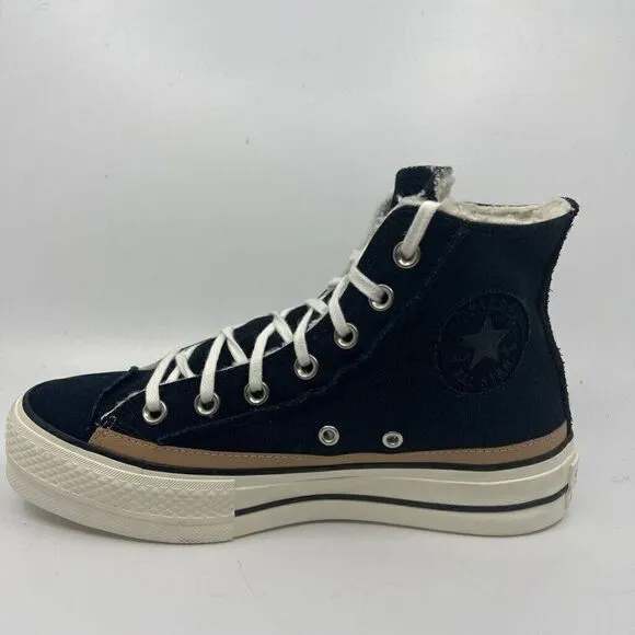 Converse Womens Chuck Taylor As Raw Edge Platform Sneaker Shoes Black Hi  6M New
