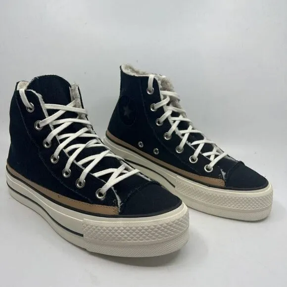 Converse Womens Chuck Taylor As Raw Edge Platform Sneaker Shoes Black Hi  6M New