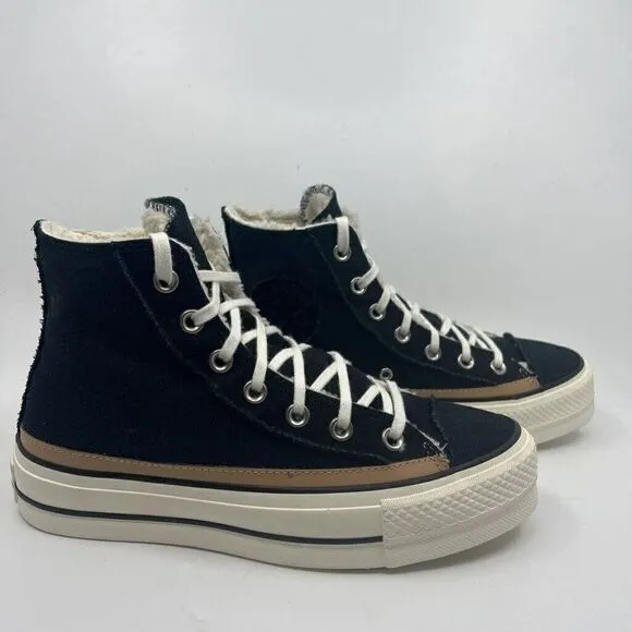 Converse Womens Chuck Taylor As Raw Edge Platform Sneaker Shoes Black Hi  6M New