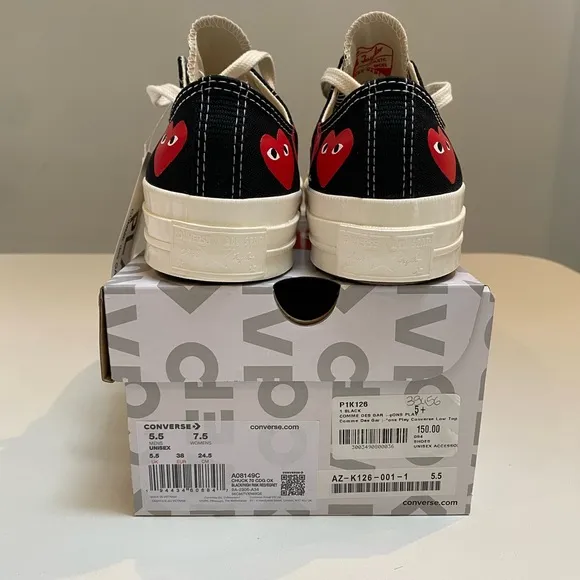 Converse x Comme des Garçons PLAY Chuck 70 Multi Heart Black/Red sz 5.5/7.5 NIB