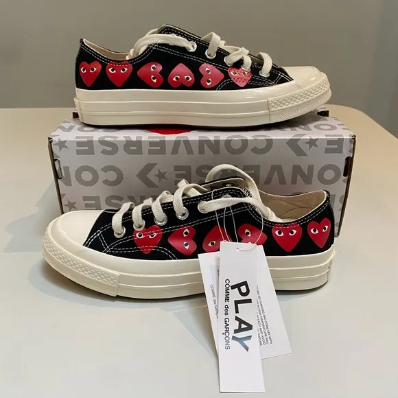 Converse x Comme des Garçons PLAY Chuck 70 Multi Heart Black/Red sz 5.5/7.5 NIB
