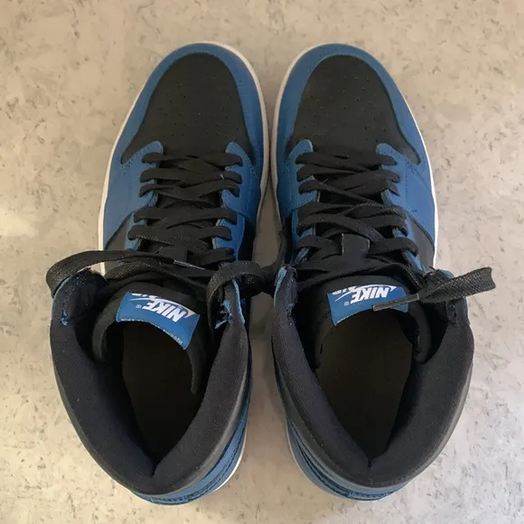 COPY - Nike Air Jordan 1 Retro High shoes 555088-404 black/marina blue leather …