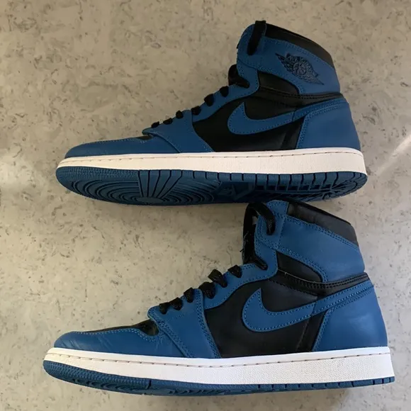 COPY - Nike Air Jordan 1 Retro High shoes 555088-404 black/marina blue leather …
