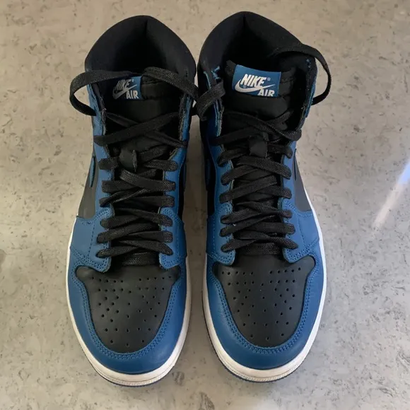 COPY - Nike Air Jordan 1 Retro High shoes 555088-404 black/marina blue leather …
