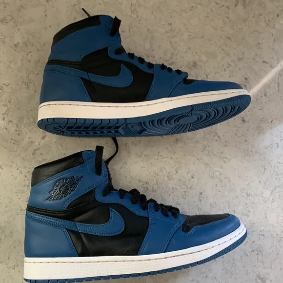 COPY - Nike Air Jordan 1 Retro High shoes 555088-404 black/marina blue leather …