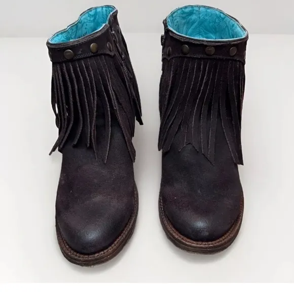 Corral Boots Womens Leather Sz 8 Brown Fringe Country Boho Festival Concert EUC