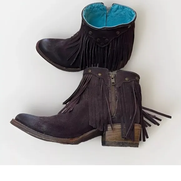 Corral Boots Womens Leather Sz 8 Brown Fringe Country Boho Festival Concert EUC