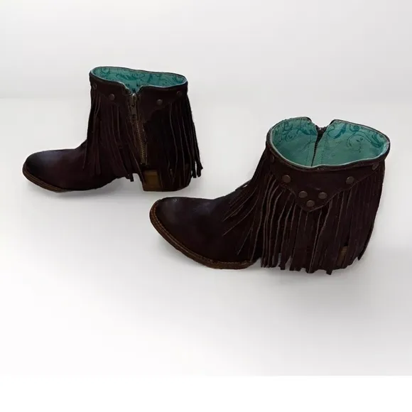 Corral Boots Womens Leather Sz 8 Brown Fringe Country Boho Festival Concert EUC