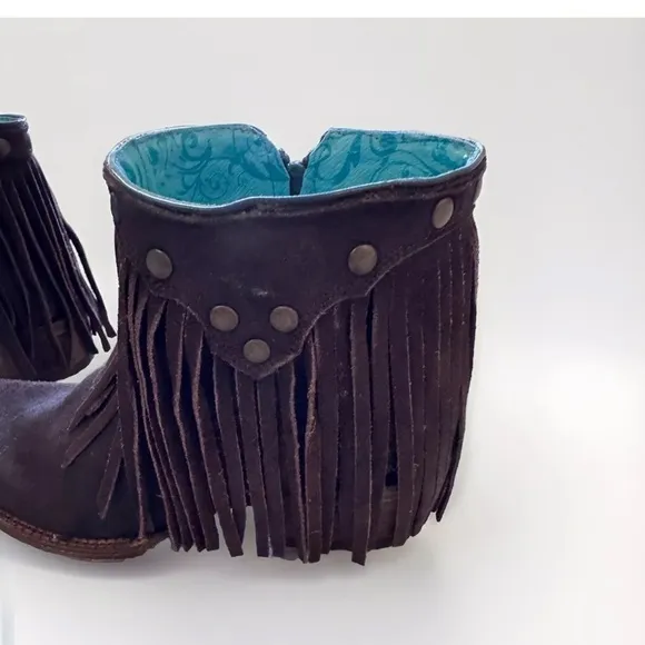 Corral Boots Womens Leather Sz 8 Brown Fringe Country Boho Festival Concert EUC
