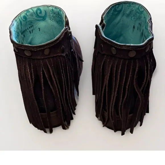 Corral Boots Womens Leather Sz 8 Brown Fringe Country Boho Festival Concert EUC
