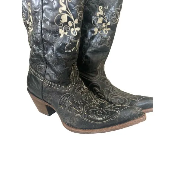 Corral Cowboy Boots Western Women's Black Leather Lizard Inlay Boho Rodeo Size 7