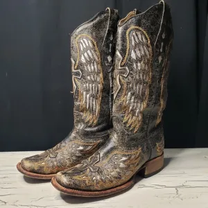 Corral Vintage Black &amp;Silver Cross and Wings Cowboy Boots in Women's size 7