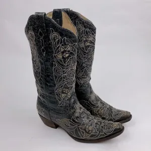 Corral Vintage Leather Western Cowboy boots Sz 10 Heel Pointed Toe Embroidered