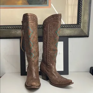 Corral Vintage Turquoise Accent Zip Up Cowboy Boots Women’s Size 7M