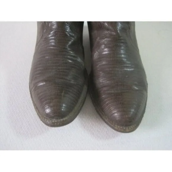 COWTOWN Cowboy Western Boots Size 8.5 D Mens Stitched Leather Lizard Skin VINTAG