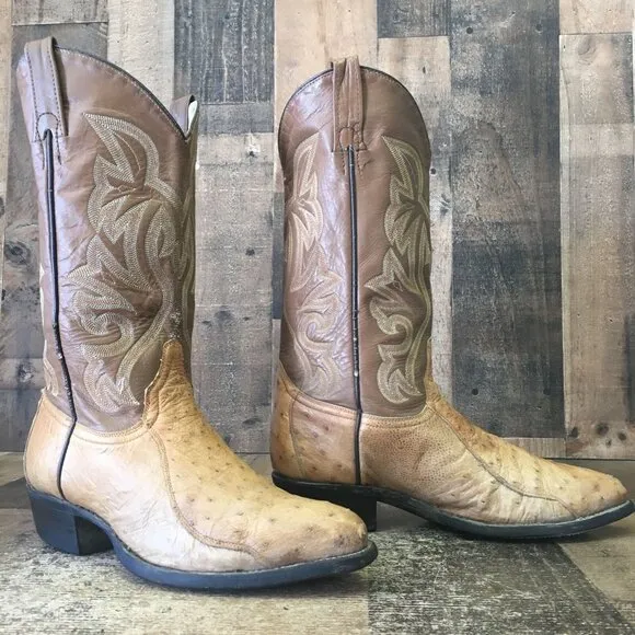 Cowtown Vintage Ostrich Western Cowboy Boots Mens 8 EE