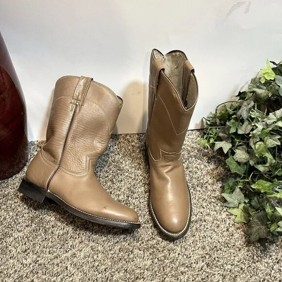 Cowtown VTG Brown Leather Round Toe Roper Western Cowgirl Boots Size 4.5 B New