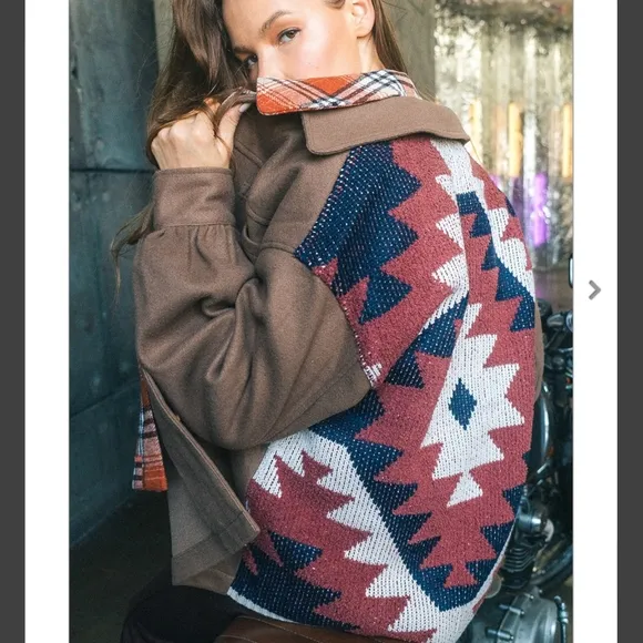 Cozy Boho Chic Aztec Mocha Shirt Jacket  &quot;Shacket&quot;