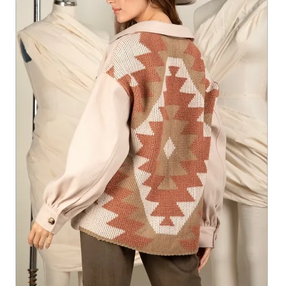 Cozy Boho Chic Aztec Mocha Shirt Jacket  &quot;Shacket&quot;