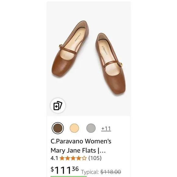 C.Paravano Women's Mary Jane Flats | Comfortable Square Toe Ballet Flats