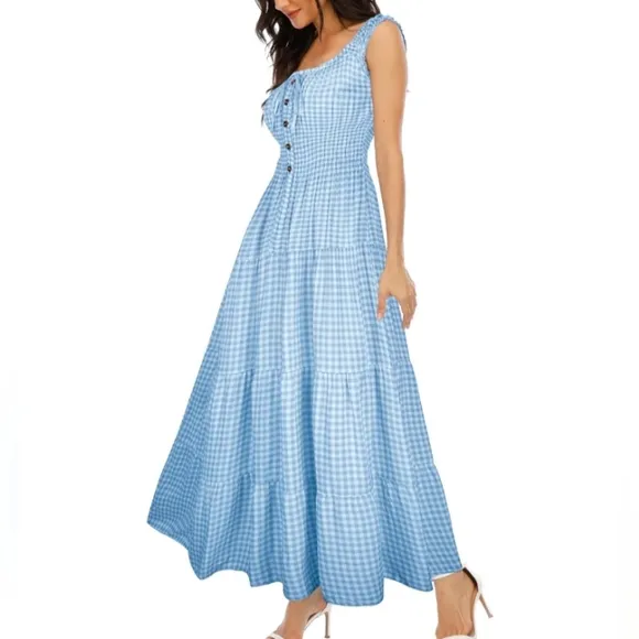 Cranberry Red Retro Off the Shoulder Tiered Maxi Long Prairie Dress 50s 60s New
