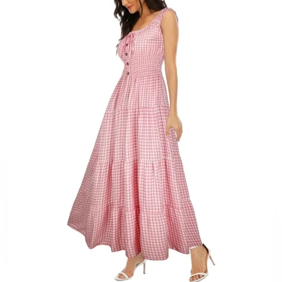 Cranberry Red Retro Off the Shoulder Tiered Maxi Long Prairie Dress 50s 60s New