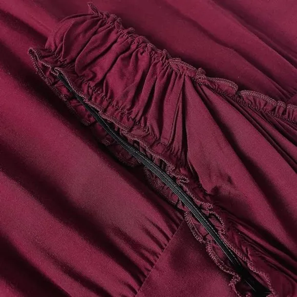Cranberry Red Retro Off the Shoulder Tiered Maxi Long Prairie Dress 50s 60s New