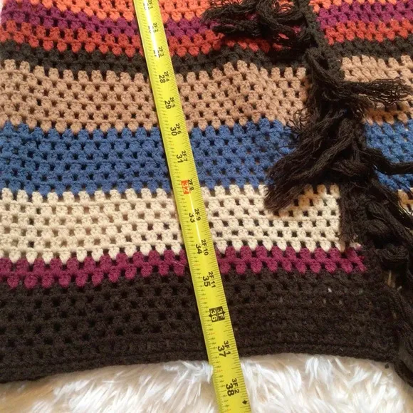 Crochet Fringe Duster Open Long Cardigan Boho Festival Hippie Rainbow Core Med