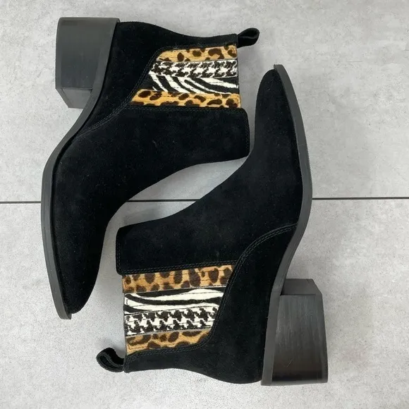 Crown Vintage Tolana 2 Chelsea Ankle Boots Women's Size 9M, Black Suede/Cow Hair