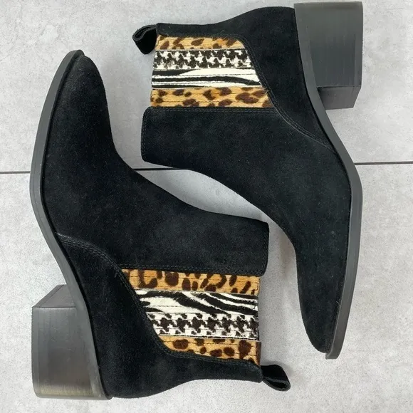 Crown Vintage Tolana 2 Chelsea Ankle Boots Women's Size 9M, Black Suede/Cow Hair
